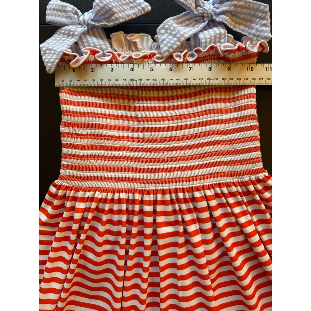 BB Baby Crab Smocked Sundress Girls Size 7 Striped Bow Sleeves Summer Resortwear - Picture 10 of 15